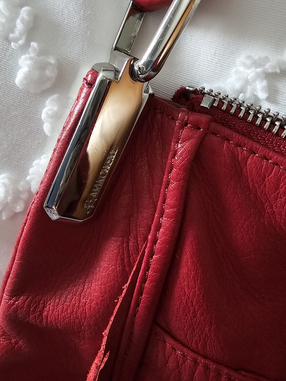 b. makowsky Red Leather Fringe Hobo Shoulder Bag - Picture 15 of 15